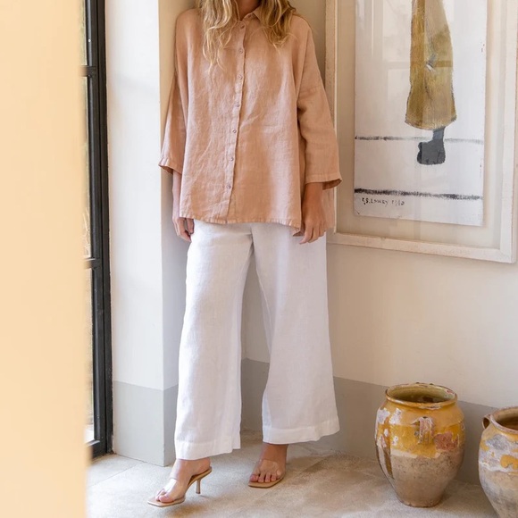 Sauths White Linen Wide Leg Pants - Picture 2 of 7